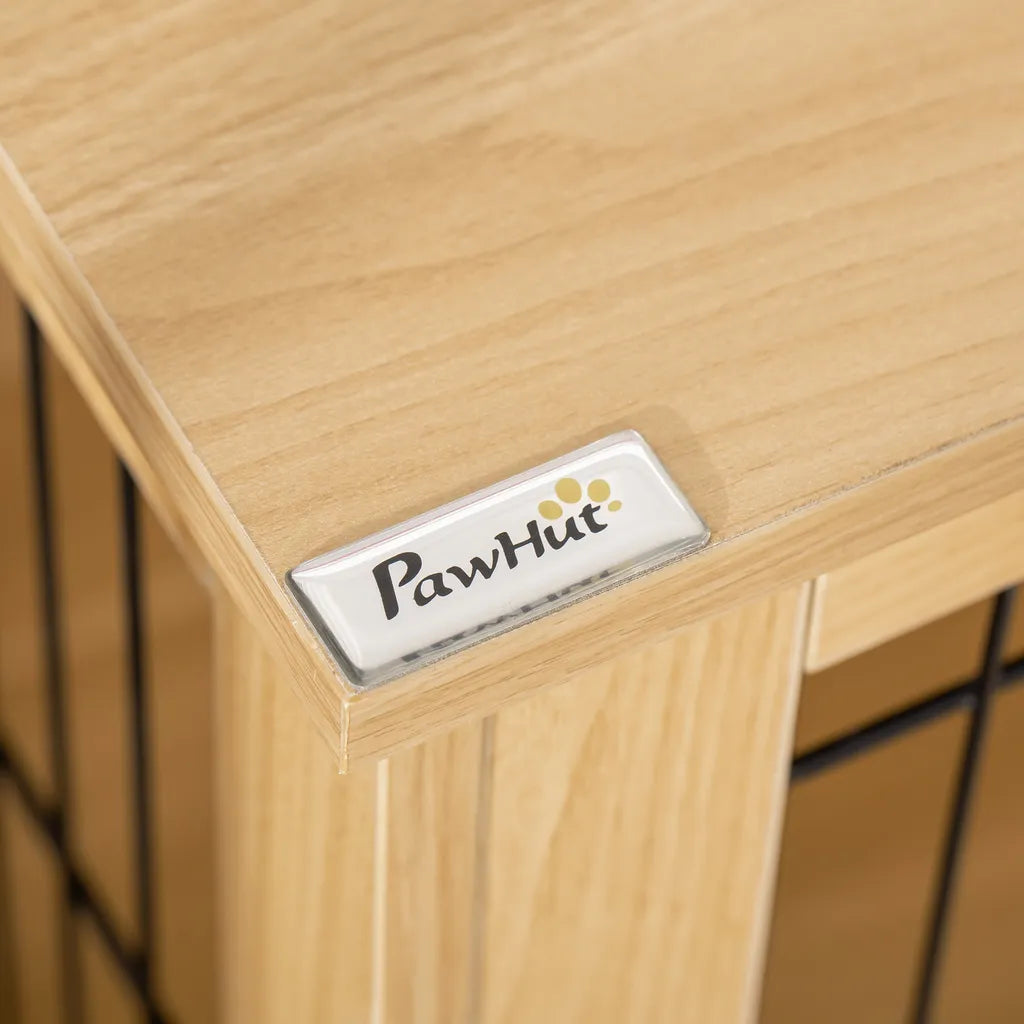  PawHut Hundekäfig Aus Holz Transportbox Mit Tischoberfläche Erhöhtes Design Hundebox Transportkäfig Innen Zuhause Tierkäfig Haustier Natur 81 X 58,5 X 76 Cm