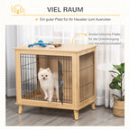  PawHut Hundekäfig Aus Holz Transportbox Mit Tischoberfläche Erhöhtes Design Hundebox Transportkäfig Innen Zuhause Tierkäfig Haustier Natur 81 X 58,5 X 76 Cm