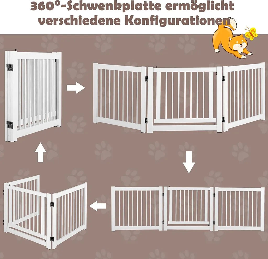  COSTWAY 3-teiliges Absperrgitter Hunde Mit Tor, 61cm Hoch Schutzgitter Holz Klappbar, Treppengitter Hundeabsperrgitter Türschutzgitter