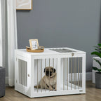  PawHut Hundekäfig, Hundehütte Mit Tischplatte, Haustierkäfig Für Mittelgroße Hunde, Hundebox Mit Türen, Hundehaus, Beistelltisch, Transportkäfig, Weiß, 80 X 50 X 56,5 Cm
