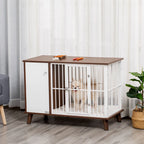  PawHut Hundekäfig Aus Holz Mit Schrank Kissen Tischoberfläche Erhöhtes Design Hundebox Für Mittelgroße Kleine Hunde Innen Zuhause Tierkäfig Haustier Stahl Braun 98 X 48 X 70,5 Cm