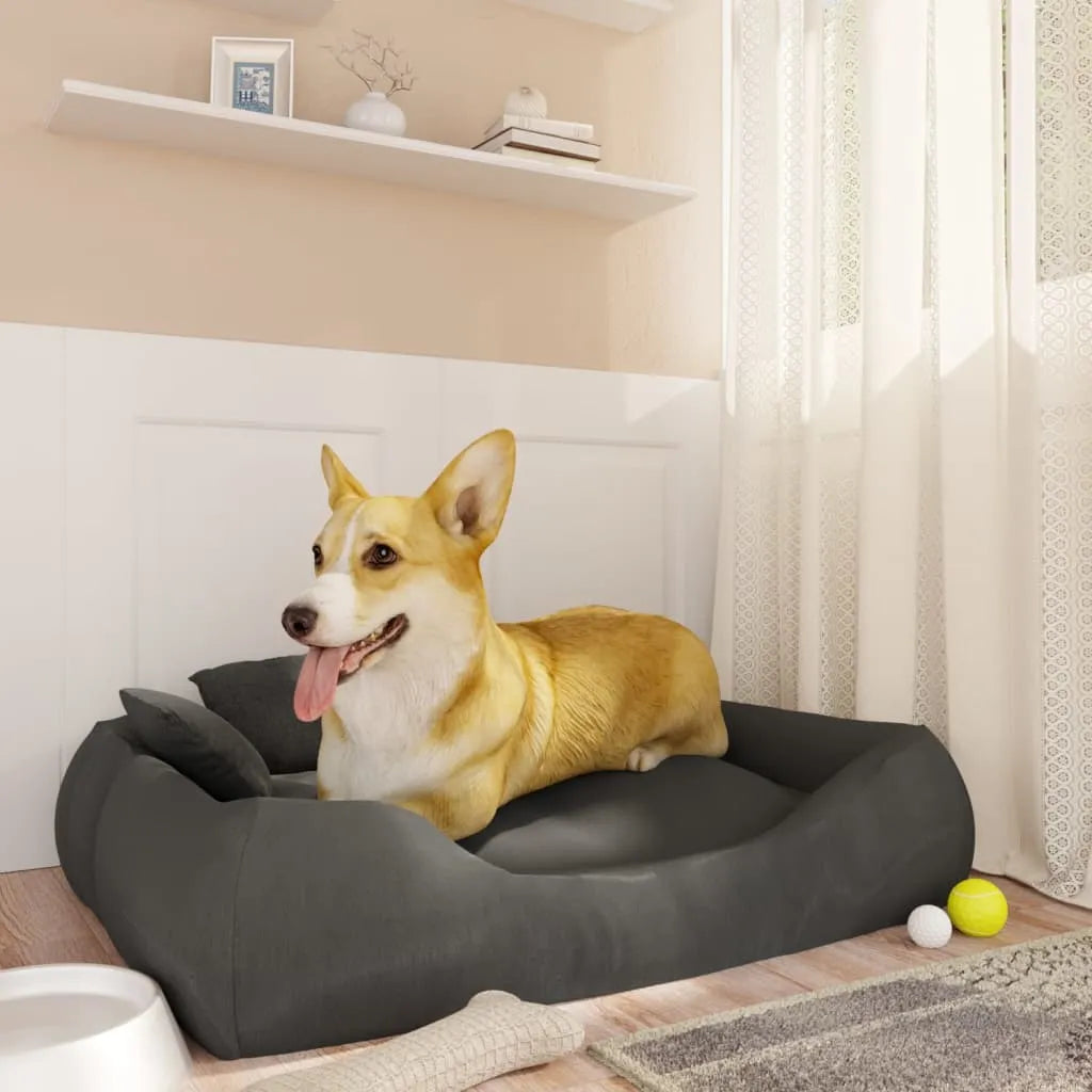  VidaXL Hundebett Mit Kissen Dunkelgrau 75x58x18 Cm Oxford-Gewebe