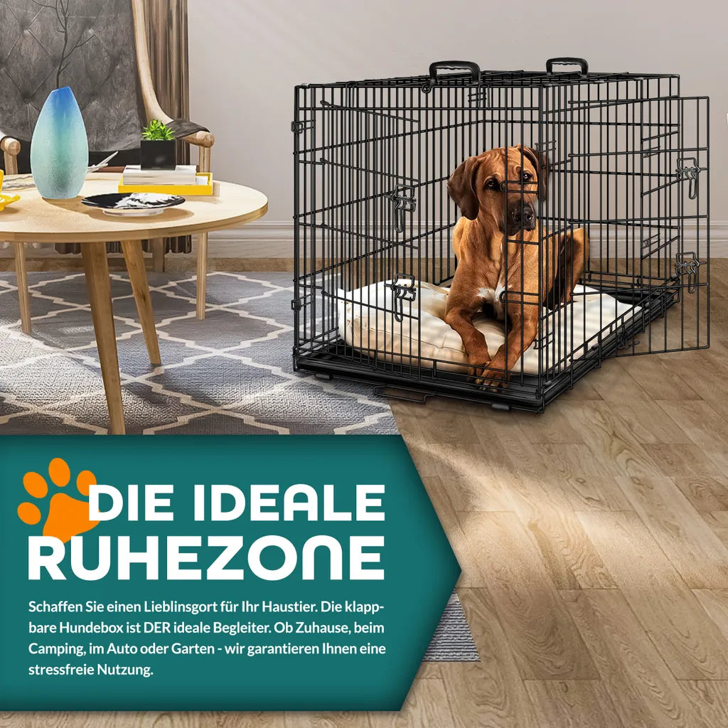  TRESKO® Hundekäfig 77x48x54cm Metall Transportkäfig Auto Hundebox Transportbox Faltbar Drahtkäfig