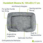  Juskys Hundebett Sheena XL Orthopädisch, Waschbar & Rutschfest – 105 X 82 X 17 Cm– Hundesofa Flauschig Große Hunde Grau – Haustierbett Hundesofa