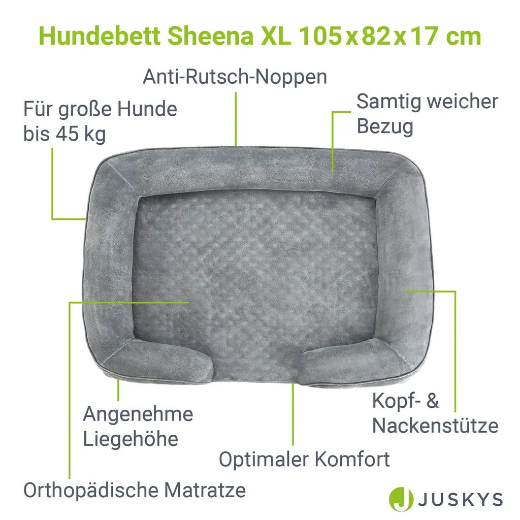  Juskys Hundebett Sheena XL Orthopädisch, Waschbar & Rutschfest – 105 X 82 X 17 Cm– Hundesofa Flauschig Große Hunde Grau – Haustierbett Hundesofa