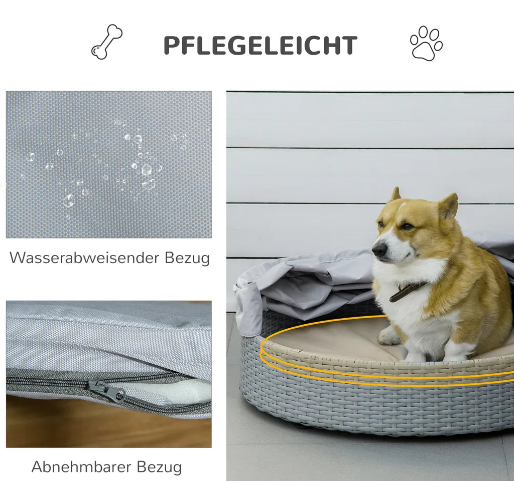  Pawhut Rattan Hundehütte Mit Kissen Hundehaus Haustierbett Hundebett Hundematratze Hundekorb Hundesofa Hunde Katzen Outdoor Grau 76 X 76 X 60 Cm