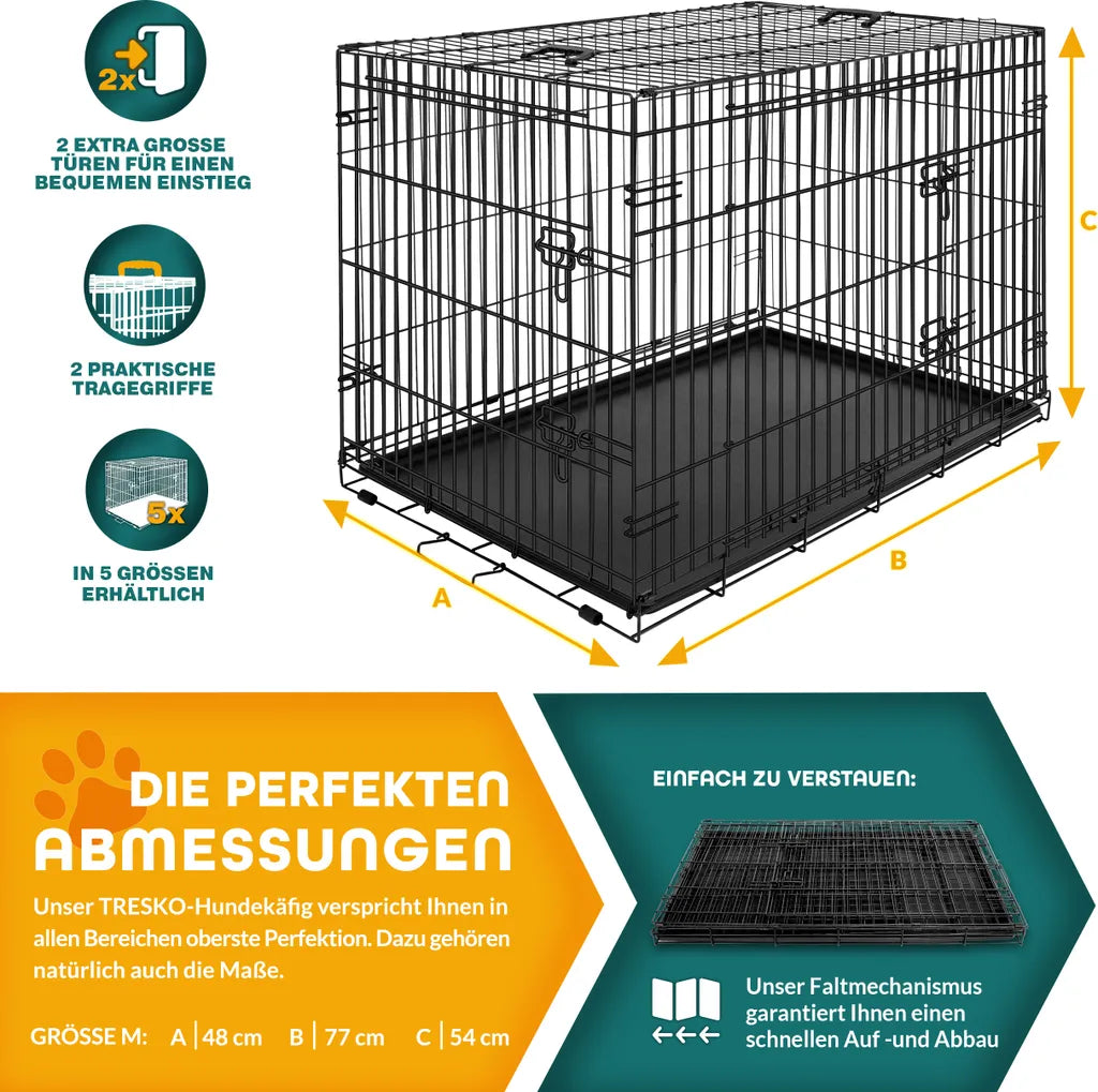  TRESKO® Hundekäfig 77x48x54cm Metall Transportkäfig Auto Hundebox Transportbox Faltbar Drahtkäfig