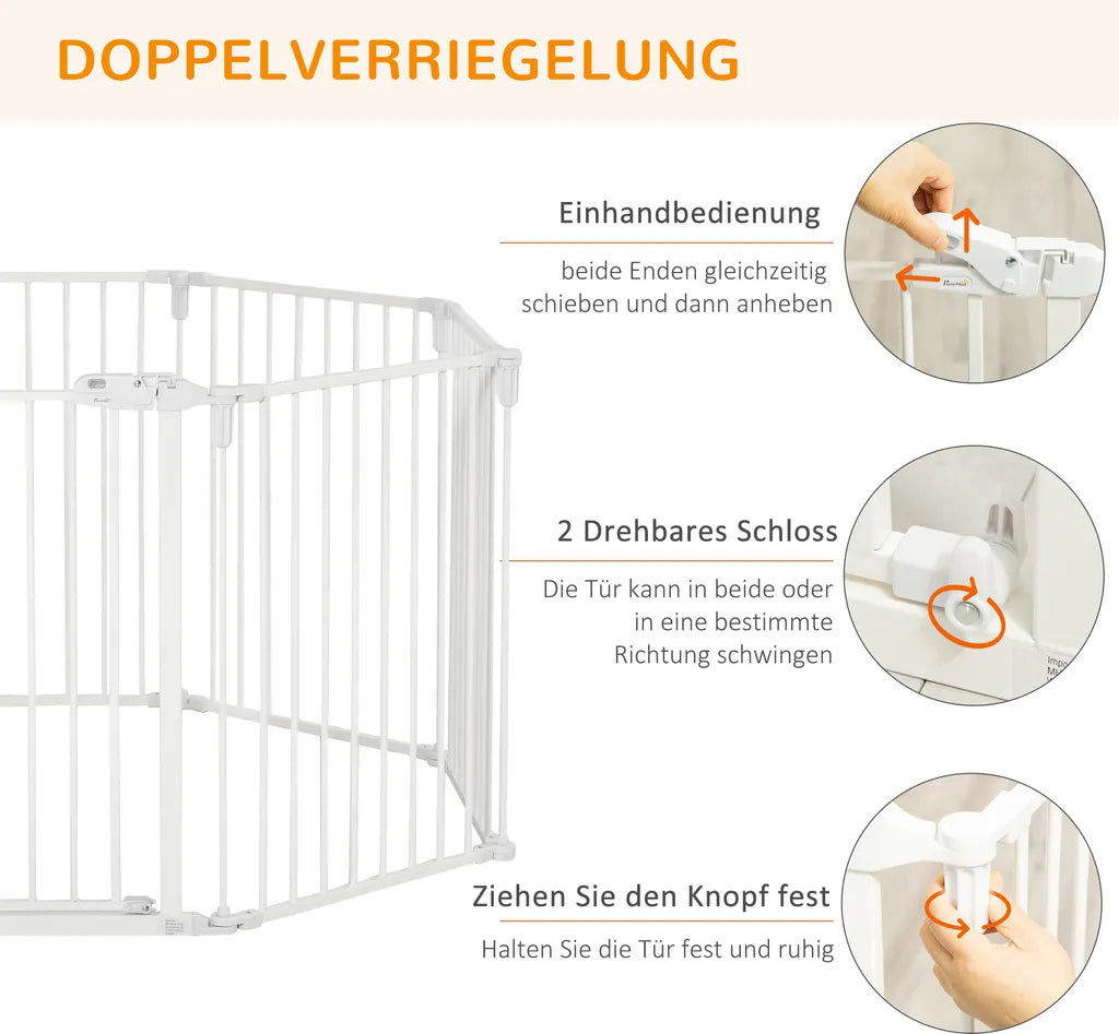  PawHut Welpenauslauf Freigehege Für Hund Schutzgitter Mit Tür Kaminschutzgitter Flexible Klappbar 8 Paneele Je 60 X 76 Cm Weiß