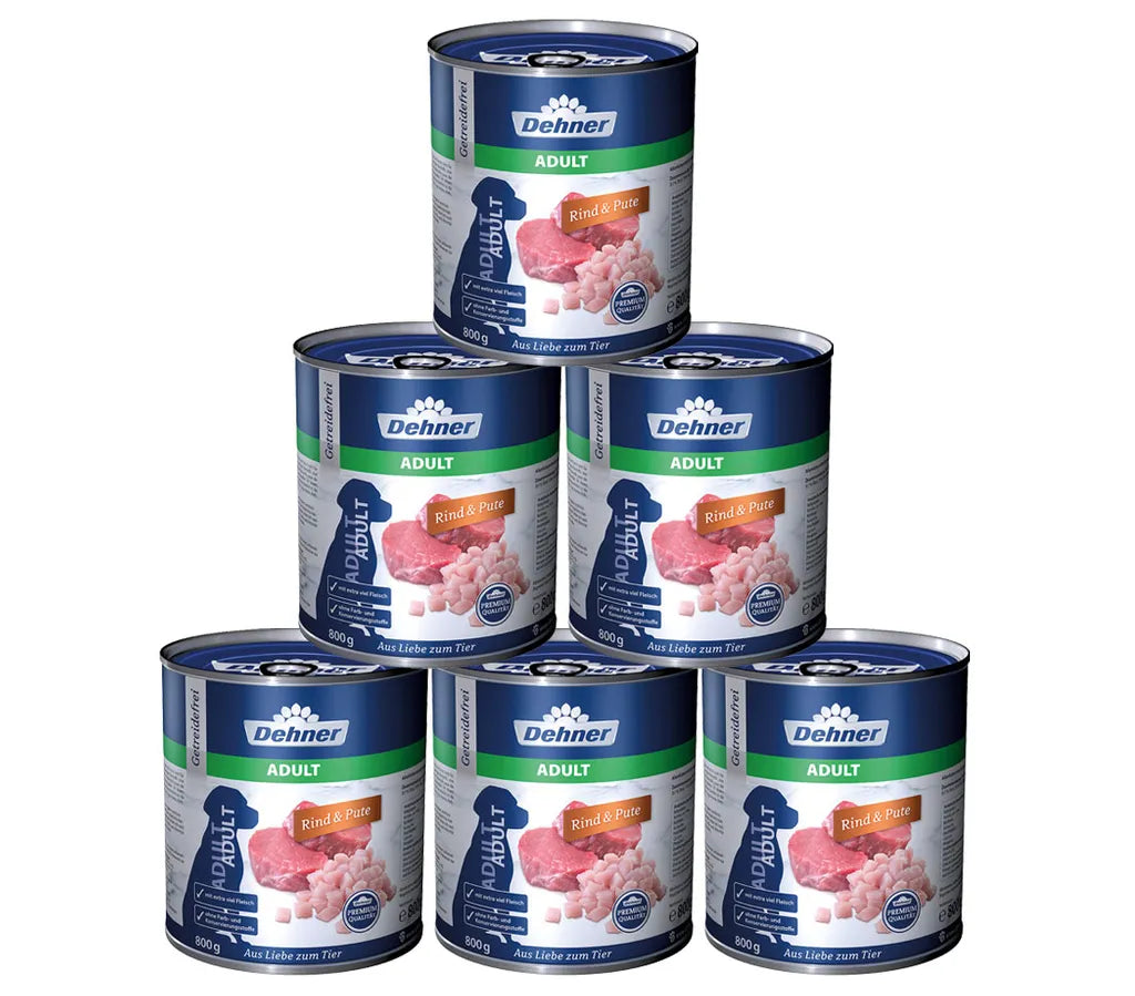  Dehner Premium Hundefutter Adult, Rind Und Pute, 6 X 800 G (4800 G)