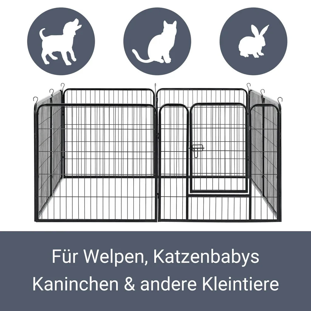  Juskys Welpenauslauf Plus 160 X 160 X 80 Cm – Welpenlaufstall 8-teilig Aus Metall – Freigehege Mit Tür – Welpengitter Für Hunde, Hasen & Kleintiere