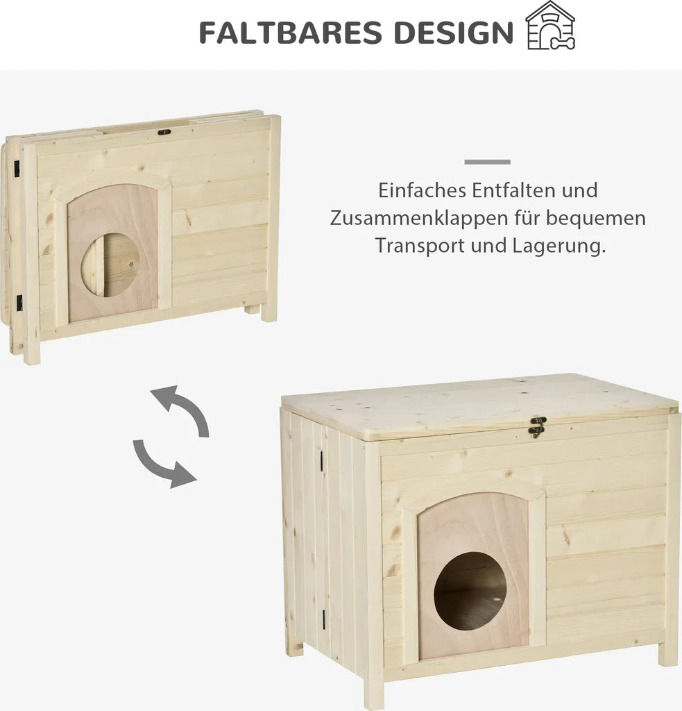  PawHut Hundehütte Hundehaus Faltbar Haustierhaus Katzenhaus Massivholz Natur 78 X 51 X 62 Cm