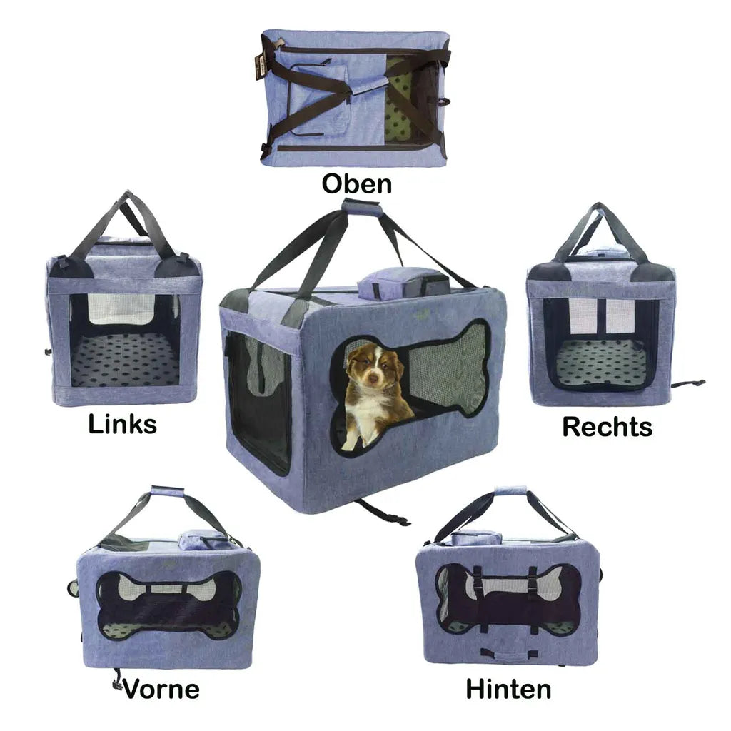  ABISTAB Knochen Transportbox Hunde Und Katze Faltbare Tragetasche Blau Größe M Robuste Atmungsaktive Netz Mit Komfort Und Sicherheit