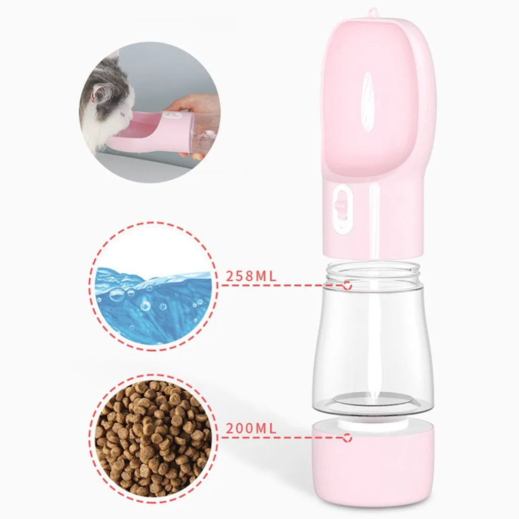  2 In1 258ml Haustier Trinkflasche Hund Katze Wasserflasche Für Unterwegs Mit Futterbehälter Und Wassernapf Tragbare Reisenapf (Grün)
