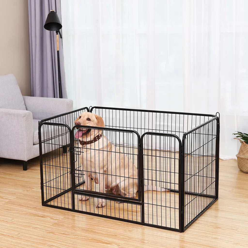  FEANDREA Welpenauslauf Aus Metall 122 X 80 X 70 Cm Welpengitter Welpenzaun Freilaufgehege Tierlaufstall Für Hunde Schwarz PPK04BK