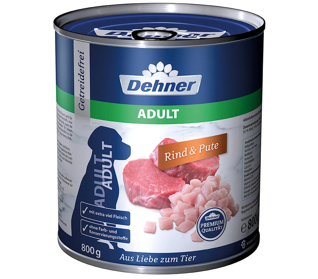  Dehner Premium Hundefutter Adult, Rind Und Pute, 6 X 800 G (4800 G)