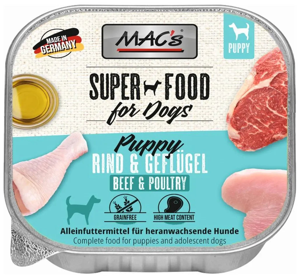  MAC's Dog ¦ Puppy ¦ Geflügel - Herz & Leber - 11 X 150g ¦ Nasses Hundefutter Für Welpen In Schälchen