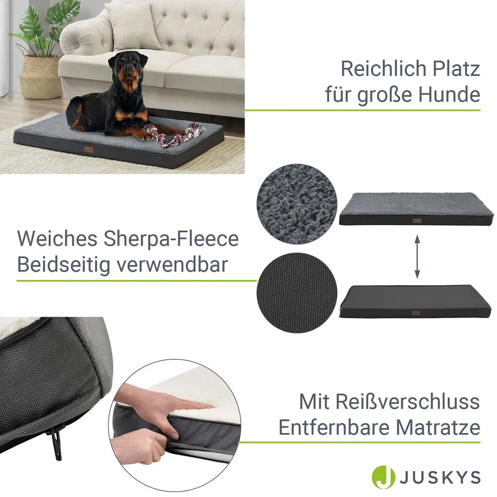  Juskys Hundebett Milow Orthopädisch 112x81cm - Hundekissen Flauschig & Stabil - Bezug Abnehmbar & Waschbar – Hundematte Für Große Hunde - Grau