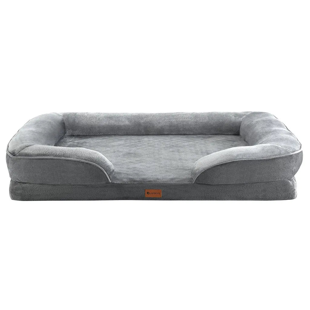  Juskys Hundebett Sheena XL Orthopädisch, Waschbar & Rutschfest – 105 X 82 X 17 Cm– Hundesofa Flauschig Große Hunde Grau – Haustierbett Hundesofa
