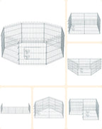  FEANDREA Welpenauslauf, Freilaufgehege Kaninchen, Faltbar, Für Hund, Silbern PPK001W01