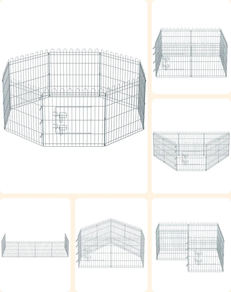  FEANDREA Welpenauslauf, Freilaufgehege Kaninchen, Faltbar, Für Hund, Silbern PPK001W01