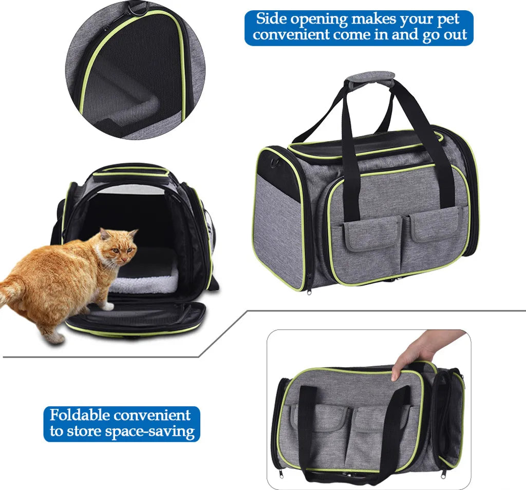  Faltbare Hundebox Transporttasche Transportbox Auto Für Katze Hunde Große Kleine Box Bag Mit Fleece-Matte 44.5 X 33 X 28cm