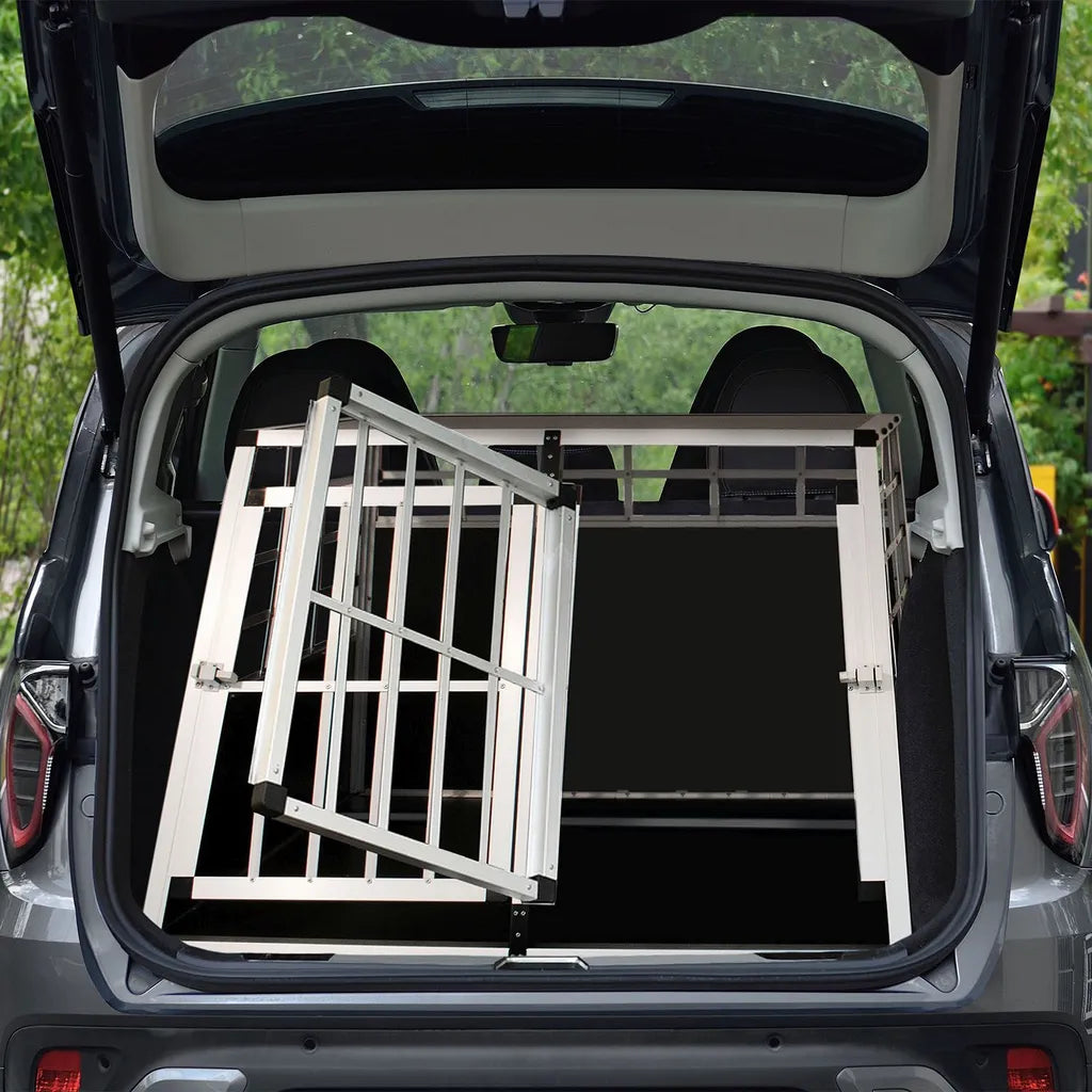  Juskys Alu Hunde-Transportbox XL - 96 × 91 × 70 Cm – Auto Hundebox Robust & Pflegeleicht – 2 Gittertüren Verschließbar - Reisebox Für Hunde