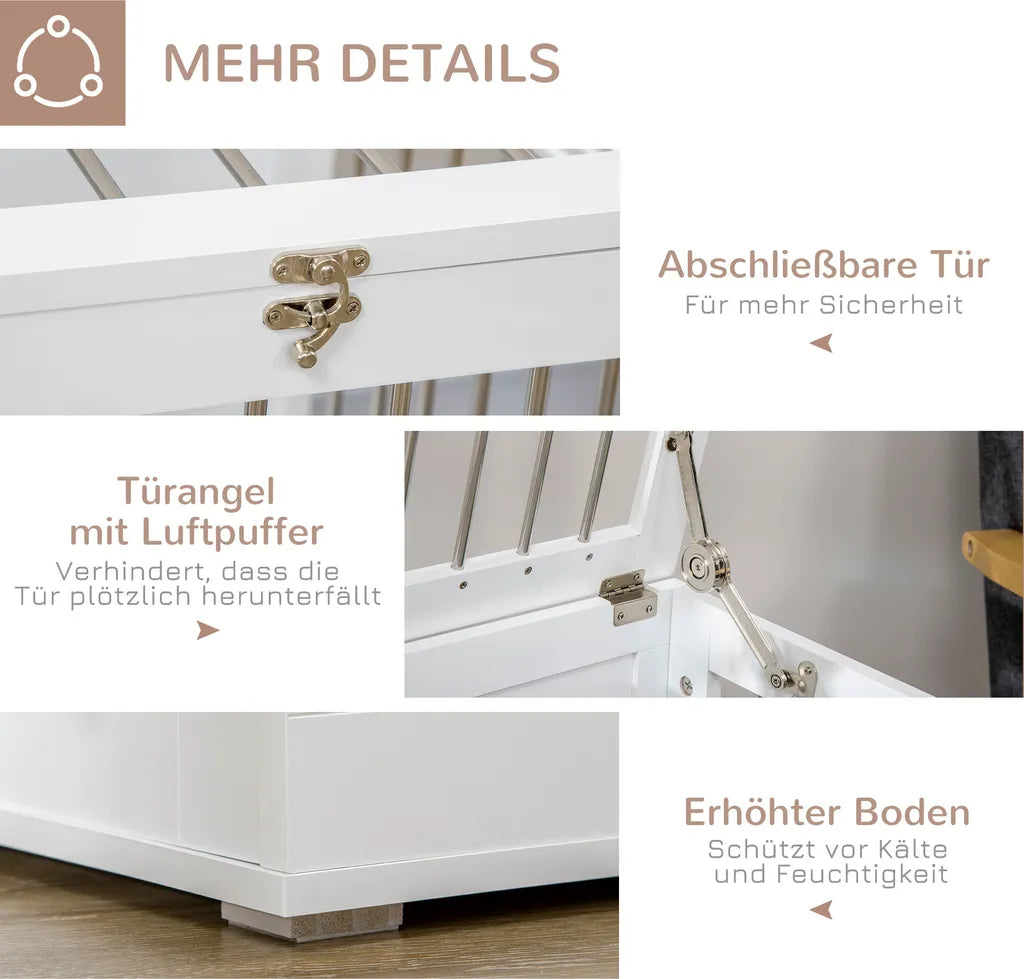  PawHut Hundekäfig, Hundehütte Mit Tischplatte, Haustierkäfig Für Mittelgroße Hunde, Hundebox Mit Türen, Hundehaus, Beistelltisch, Transportkäfig, Weiß, 80 X 50 X 56,5 Cm