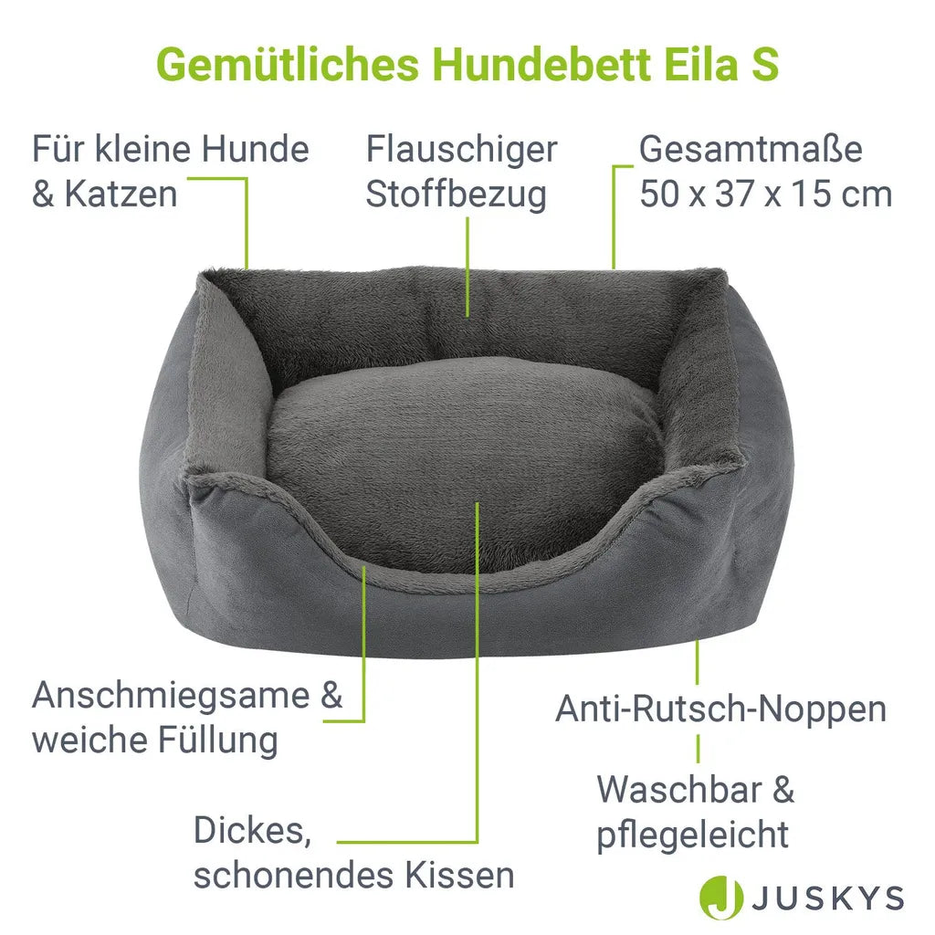  Juskys Hundebett Eila S – Hundekorb 50 X 37 X 15 Cm – Orthopädisches Hundekissen Waschbar & Flauschig - Haustierbett Für Kleine Hunde & Katzen In Grau