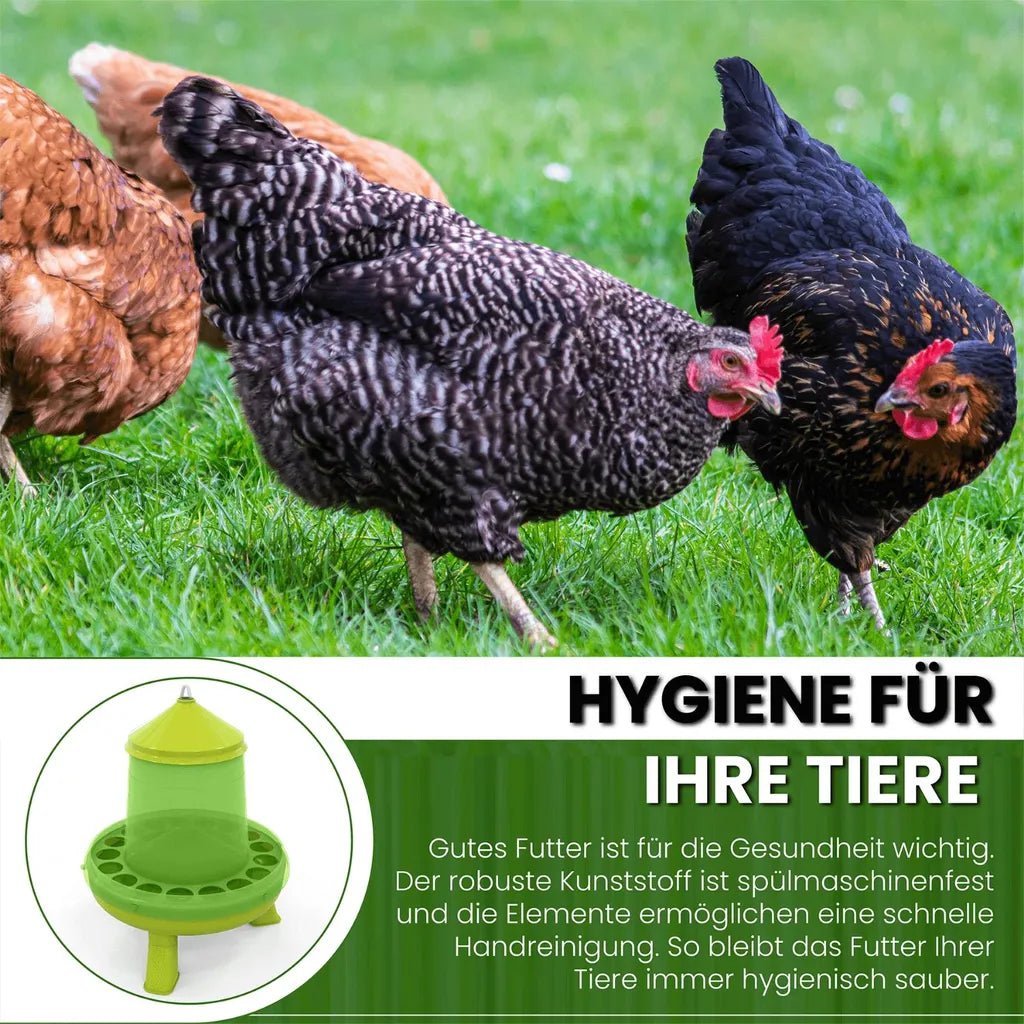 Futterautomat Mit Füßen, 4 Kg Grün I Hühner, Geflügel Futterspender I Automatischer Spender Für Hühnerfutter I Futterstation Aufhängbar I Wasserdichter Automat I Zubehör Zucht, Farming