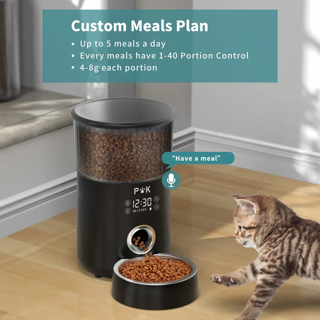  P&K 4L Automatischer Futterautomat Touch Futterspender Für Katzen Und Hunde, 1-5 Mahlzeiten Pro Tag, Netzteil / Batterie, Schwarz