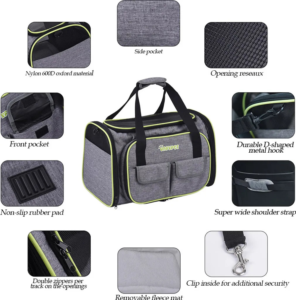  Transporttasche Katze Und Kleine Hunde Im Auto, Katzentransportbox Katzen Transporttasche & Hundebox Für Den Transport Von Hund & Katze Im Auto Oder In Der Bahn 44.5 * 33 * 28cm (Grau)