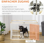  PawHut Welpenauslauf Freigehege Für Hund Hundelaufstall Schutzgitter Mit Tür Stahl Kiefernholz Weiß+Natur 93 X 61 X 59 Cm