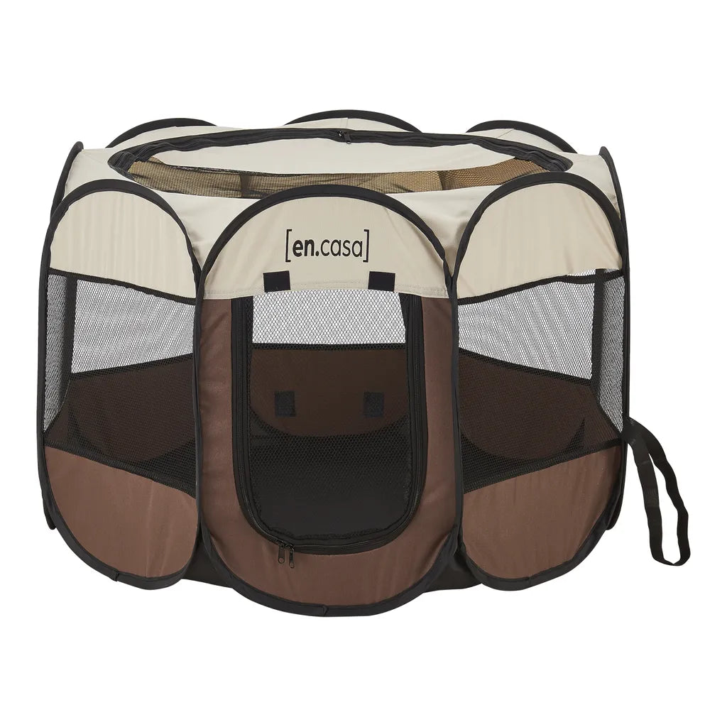  Hundelaufstall Telford 43 X 74 X 74 Cm Pop Up Tierlaufstall Für Innen- Und Außenbereich Welpenlaufstall Hundehütte Braun / Cremefarben