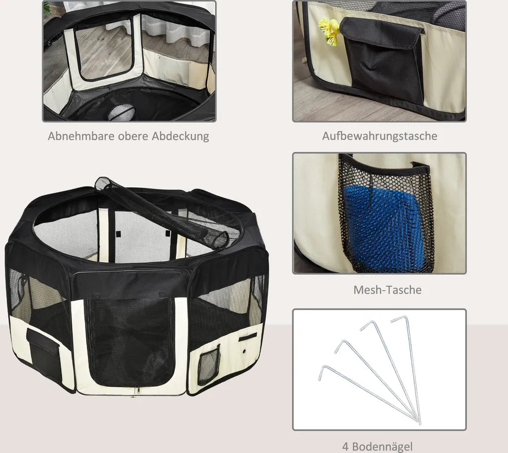  PawHut Welpenauslauf Freilaufgehege Tierlaufstall Laufstall Welpenzaun 600D Oxford 125 X 125 X 58 Cm