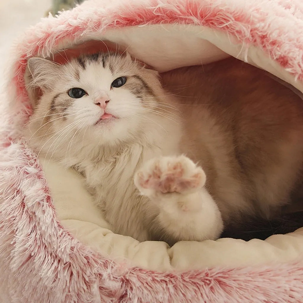  Hundebett Katzenbett Flauschige Langer Plüsch Warmer Schlafsack Rundes Haustierbett Rosa M