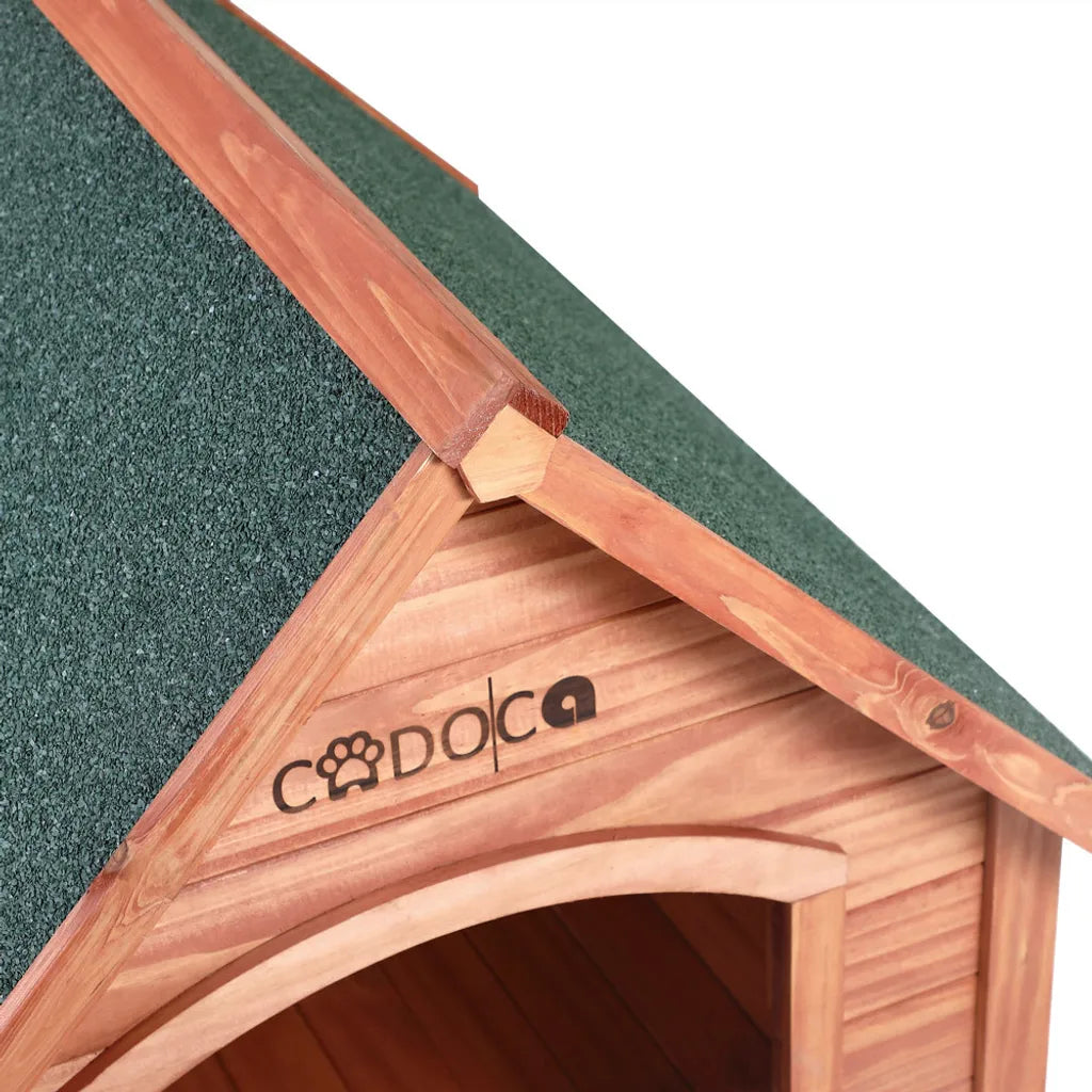  Cadoca Hundehütte FSC®-zertifiziertes Massivholz 82x72x85cm Dachluke Spitzdach Garten Hundehaus Tierhaus Wetterfest