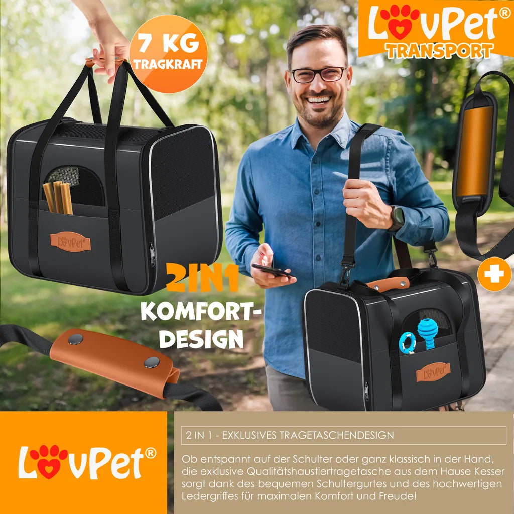  LOVPET® Hundebox Hundetasche Transportbox 2in1 Hunde & Katzentasche Hundetransportbox Inkl. Pet-Kissen + 3x Beutelrollen + Napf 44x31x36xm Transporttasche Für Haustiere, Haustiertransportbox, Farbe:Anthrazit