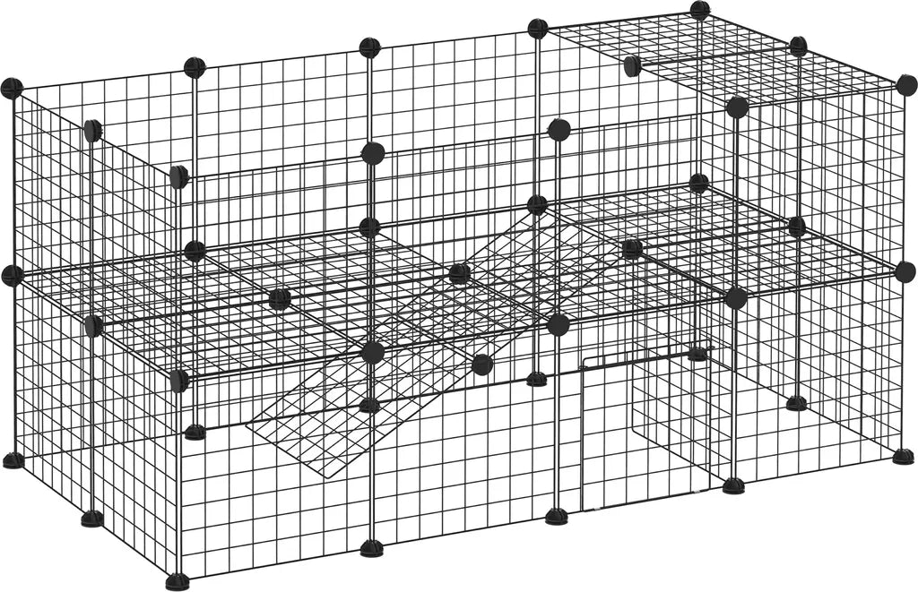  PawHut Freigehege Laufgitter DIY Welpenlaufstall Gittergehege Für Kleintier Aus Metallgitter Absperrgitter Kleine Haustiere Laufstall Für Innen 36 Platten Schwarz 146 X 73 X 73 Cm