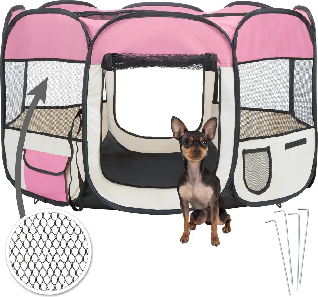  Tectake Tierlaufstall Aus Polyester Inkl. Tragetasche - Rosa