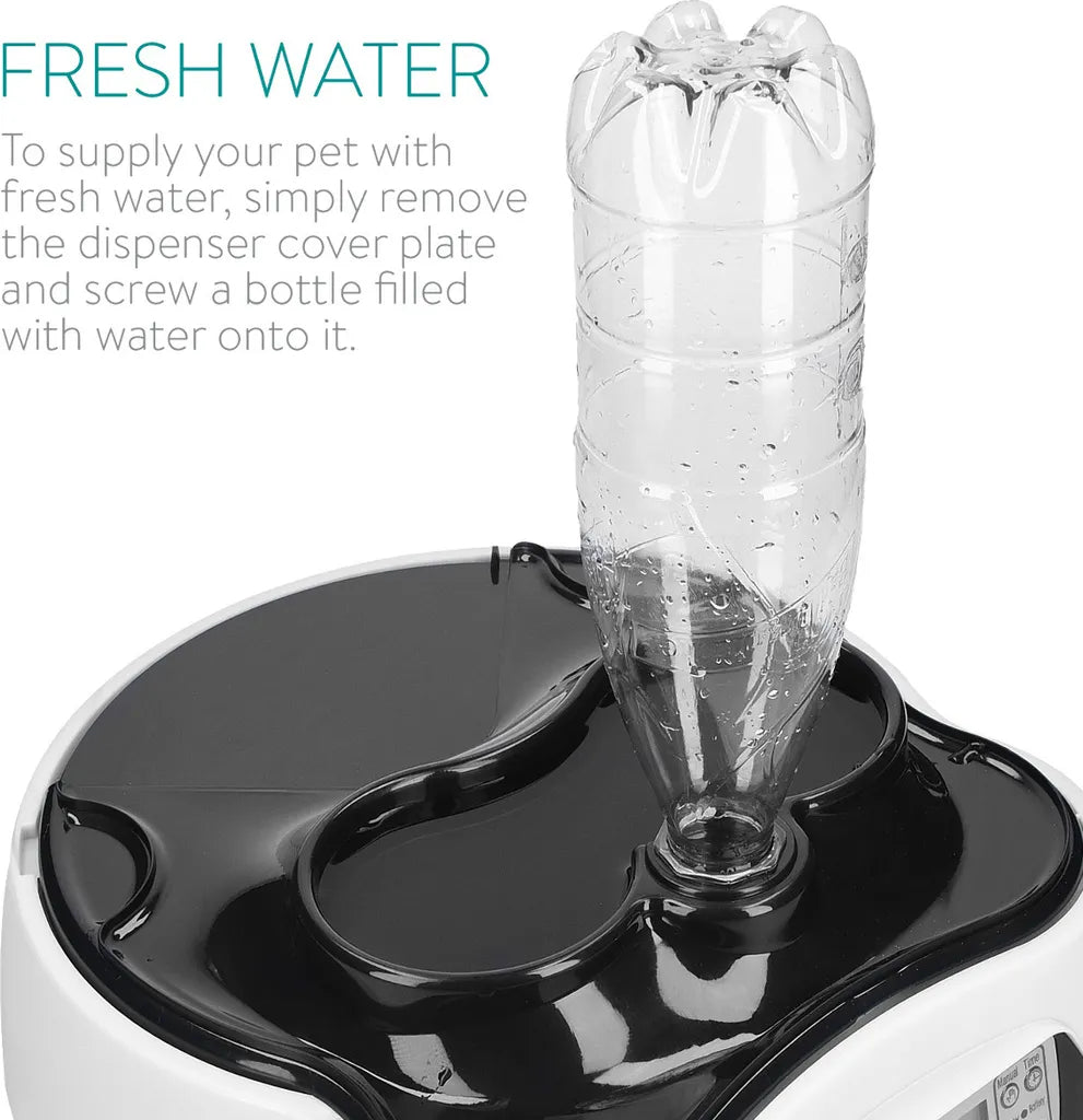  Navaris Automatischer Futterautomat Mit Trinkstation - Futterspender Automatisch Mit Wasserspender Und 4 Futter Fächern - Für Hunde Und Katzen