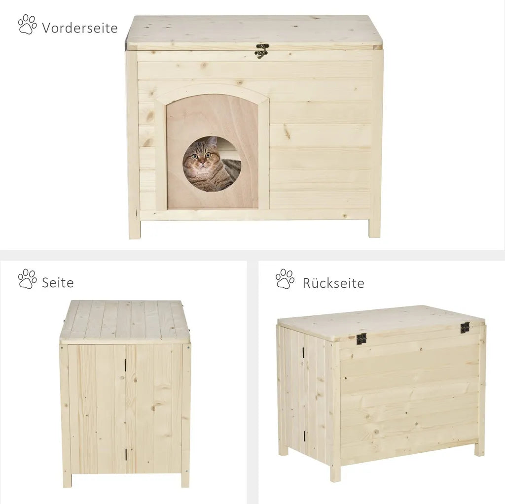  PawHut Hundehütte Hundehaus Faltbar Haustierhaus Katzenhaus Massivholz Natur 78 X 51 X 62 Cm