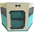 Mucola Welpenlaufstall Welpenauslauf Tierlaufstall 73x73x43 CM Türkis Beige Faltbar Freilaufgehege Hund Katze Kleintiere Hasen Haustier