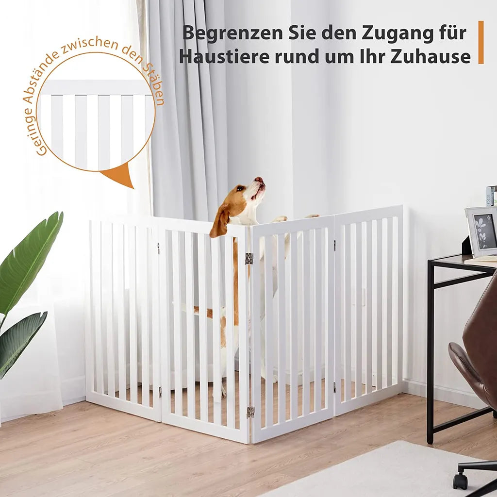  COSTWAY Absperrgitter Hunde 89cm Hoch, 4 Paneelen Schutzgitter Holz Klappbar, Treppengitter Hundeabsperrgitter Flexibel Türschutzgitter (Weiß)
