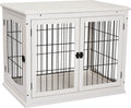  PawHut Hundehütte Hundehaus Transportbox Mit Tischoberfläche Kleintierkäfig Für Innen Hundebox Tierkäfig Haustier MDF Metall Weiß 81 X 58,5 X 66 Cm