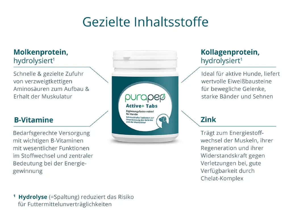  Purapep Active+ Tabs Für Aktive Hunde - Unterstützt Muskulatur Und Gelenke 300g