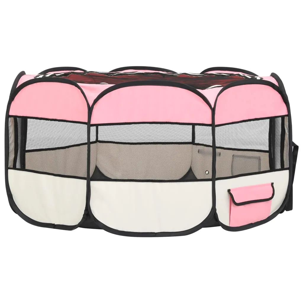  VidaXL Faltbarer Welpenlaufstall Mit Tragetasche Rosa 145x145x61 Cm
