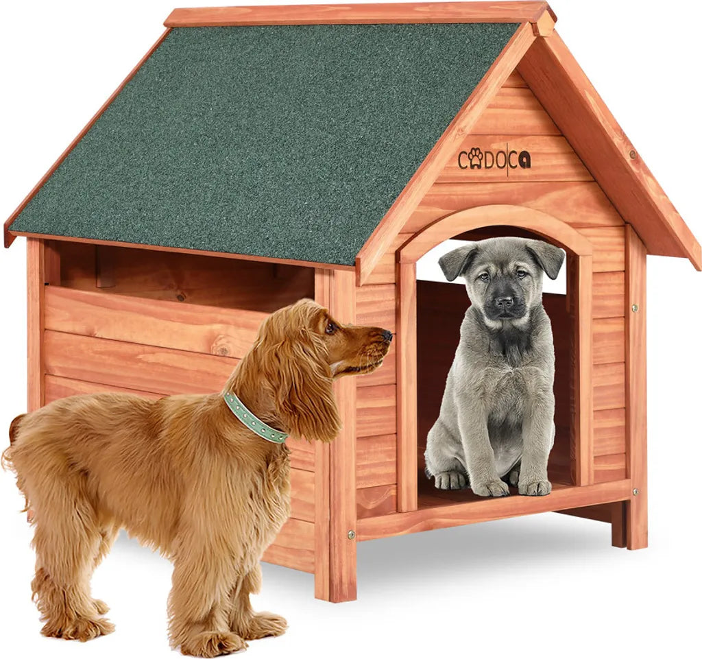  Cadoca Hundehütte FSC®-zertifiziertes Massivholz 82x72x85cm Dachluke Spitzdach Garten Hundehaus Tierhaus Wetterfest