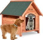  Cadoca Hundehütte FSC®-zertifiziertes Massivholz 82x72x85cm Dachluke Spitzdach Garten Hundehaus Tierhaus Wetterfest