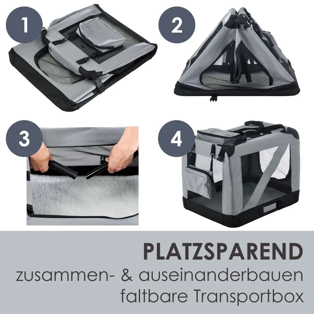  Juskys Hundetransportbox Lassie XL (grau) Faltbar - 58 X 82 X 58 Cm - Hundebox Mit Decke, Tasche & Griffen – Stoff Autotransportbox Für Hunde