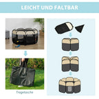  PawHut Welpenlaufstall Tierlaufstall Faltbarer Welpenauslauf Freigehege Laufstall Aus Oxfordstoff Für Kleine Hunde Und Katzen Wasserdicht Tragbar Cremeweiß+Schwarz 118 X 118 X 62 Cm